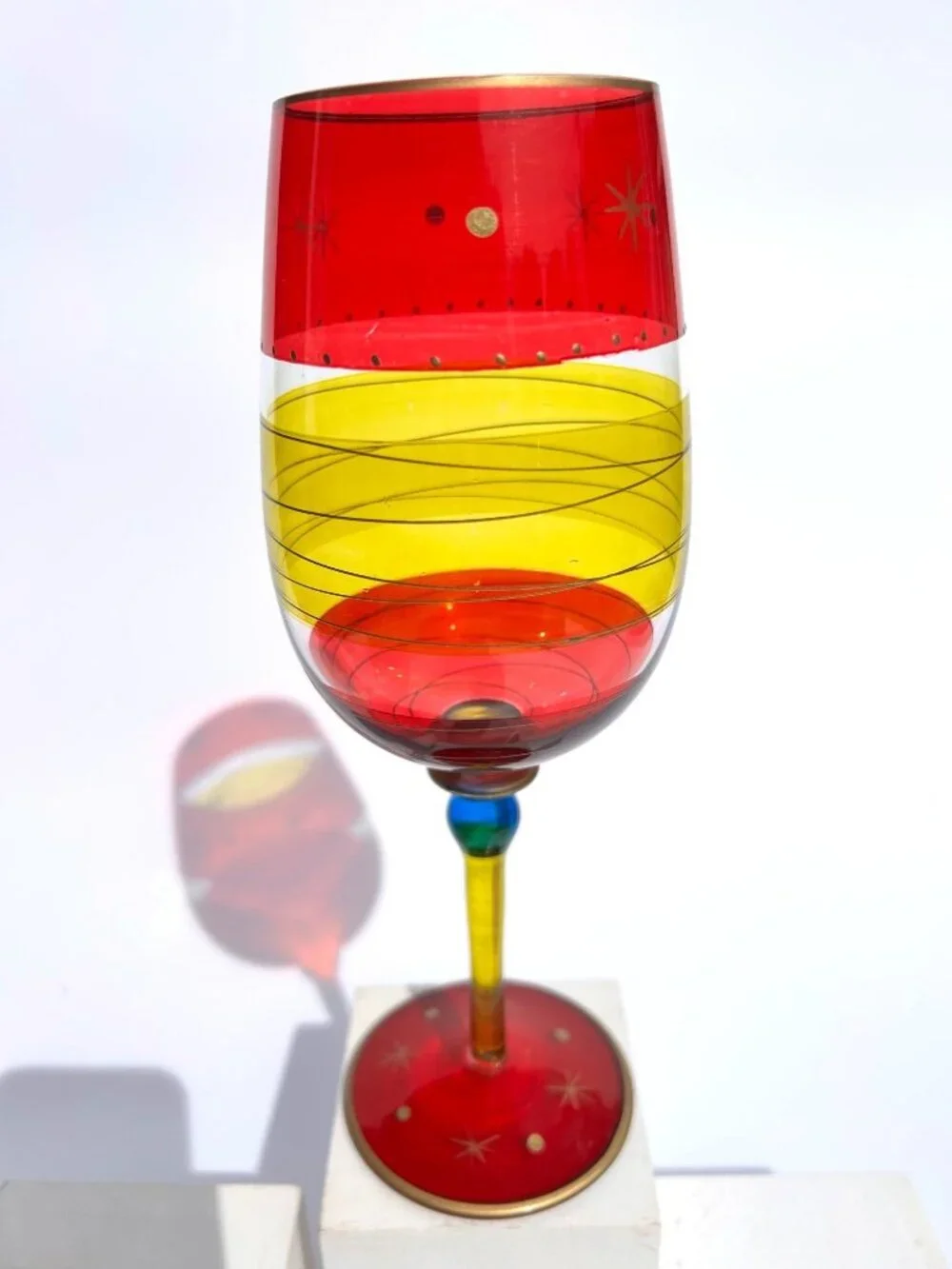 Vintage Pier 1 Festive Stripe Wine Glass.